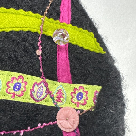 Just Barb Cardigan Sweater Women Medium Black Artsy Boho Fun Colorful Unique - Picture 6 of 13